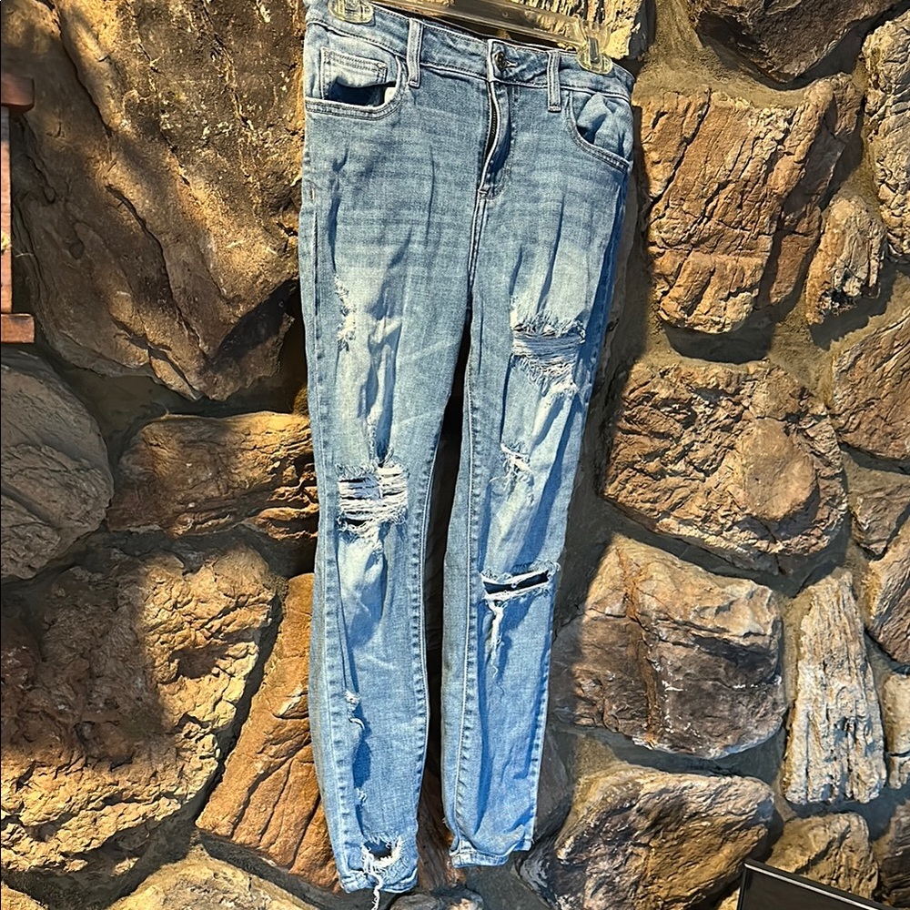 Women's Distressed Blue Jeans